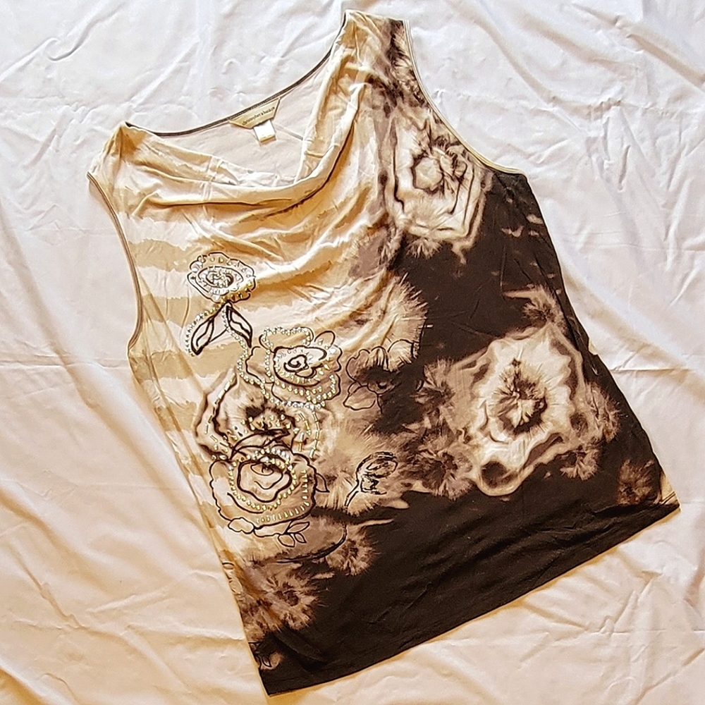 Christopher & Banks waterfall neckline embellished tie dye style tank top blouse